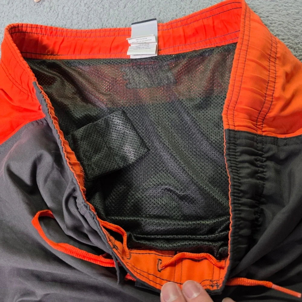 Nike Mens Medium Swim Trunks Grey Orange Colorblock Mesh Lined Board Shorts